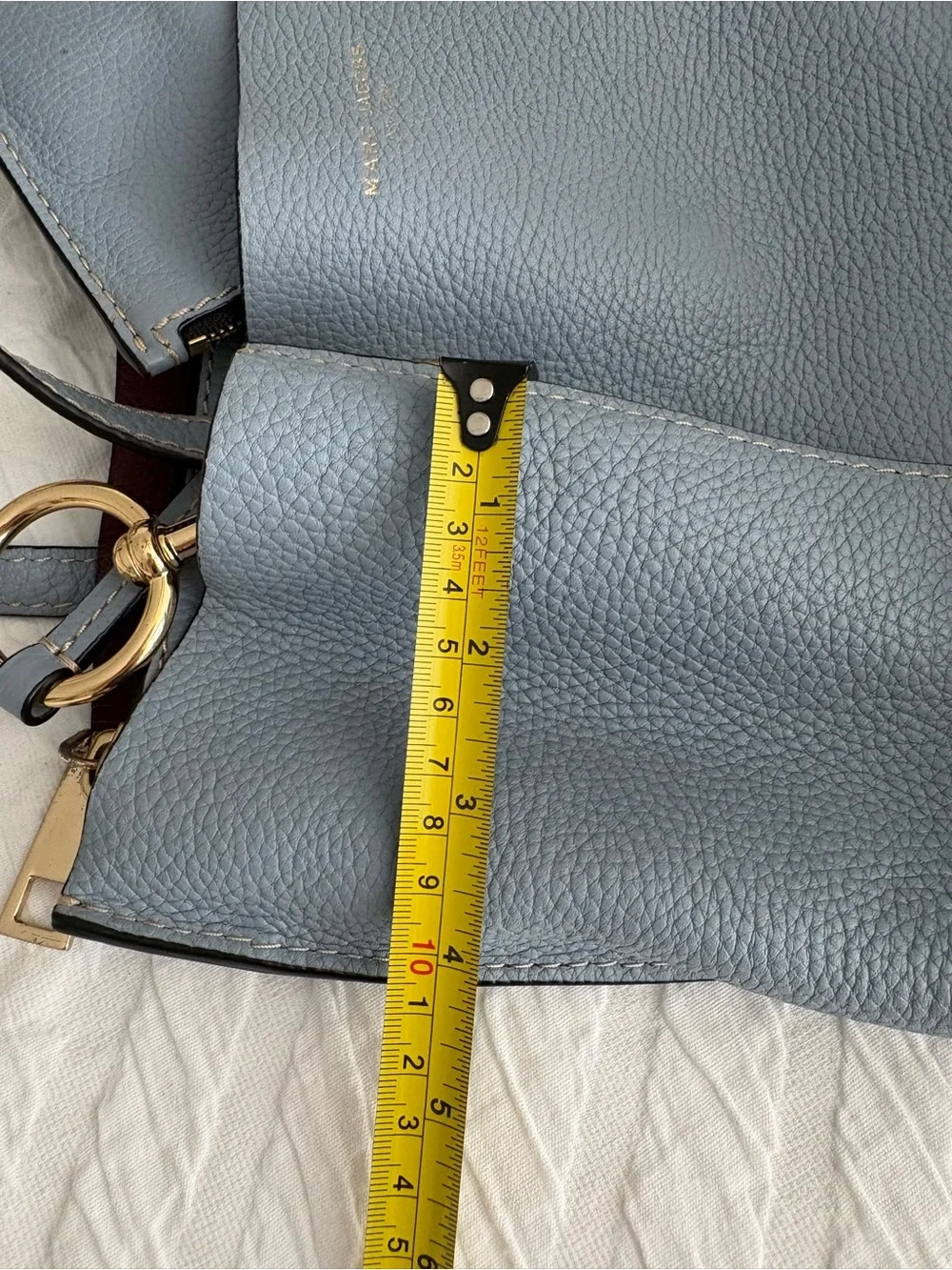 Marc Jacobs Dusty Blue Pebbled Leather Tote with Gold Ring